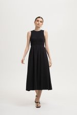 NICOLE SMOCKED LINEN MIDI DRESS