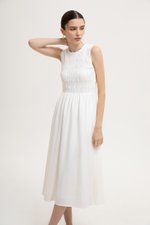 NICOLE SMOCKED LINEN MIDI DRESS