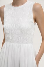 NICOLE SMOCKED LINEN MIDI DRESS