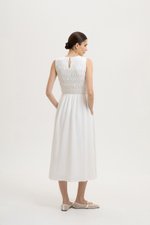NICOLE SMOCKED LINEN MIDI DRESS
