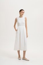 NICOLE SMOCKED LINEN MIDI DRESS