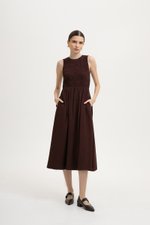 NICOLE SMOCKED LINEN MIDI DRESS