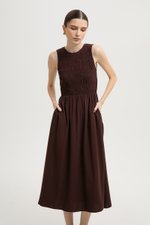 NICOLE SMOCKED LINEN MIDI DRESS