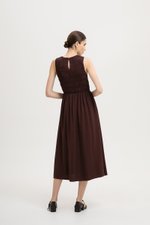 NICOLE SMOCKED LINEN MIDI DRESS