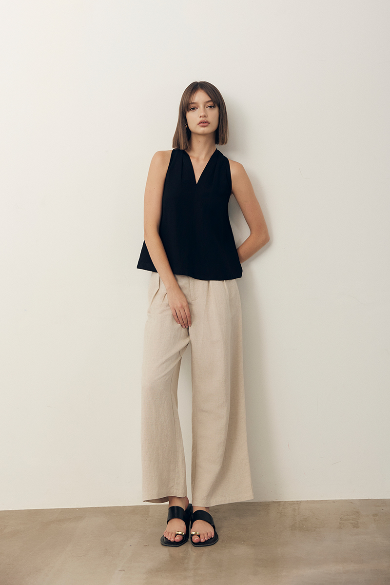 TANYA PLEATED WIDE LEG LINEN PANTS
