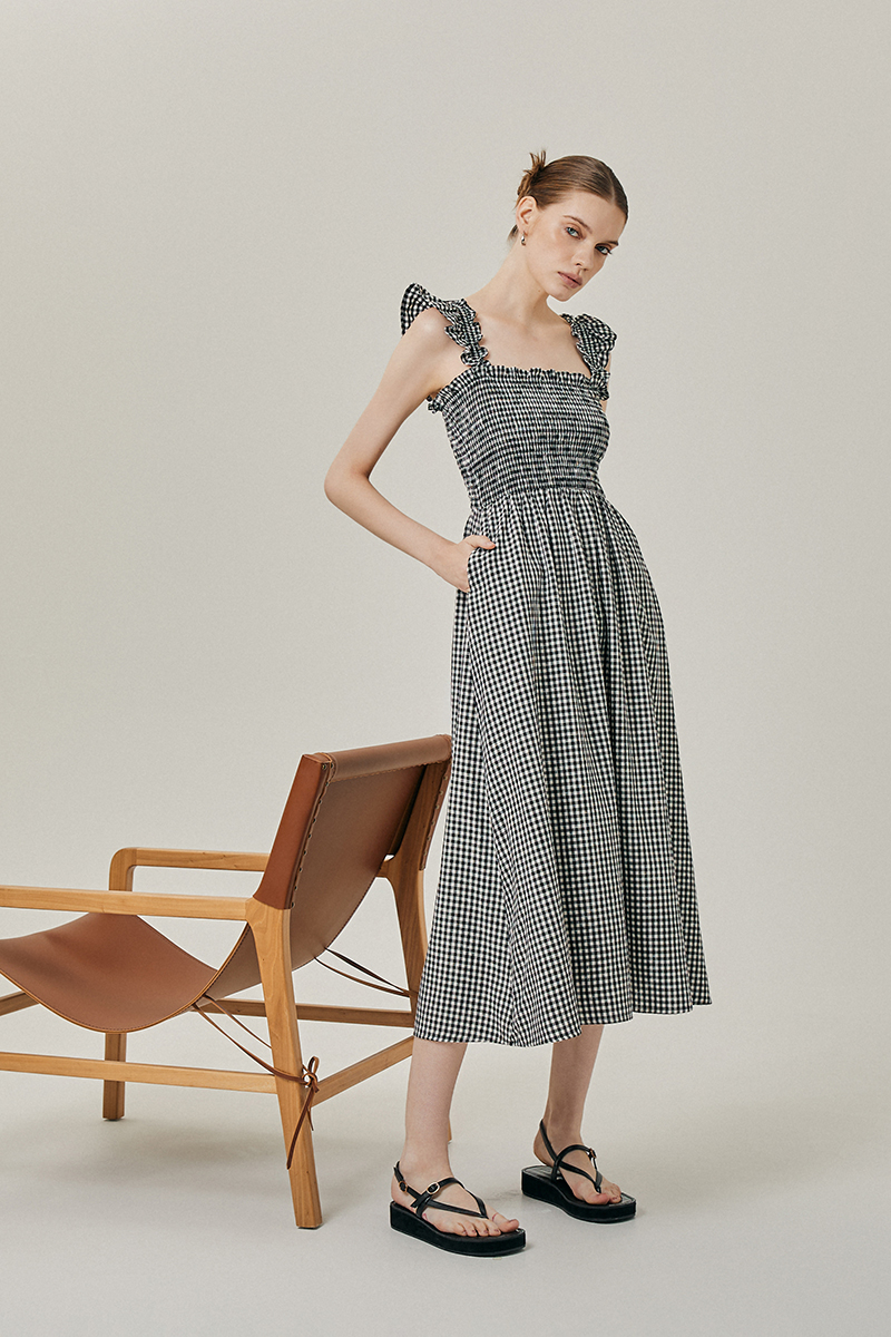 DESIREE SMOCKED FLUTTER SLEEVE GINGHAM DRESS