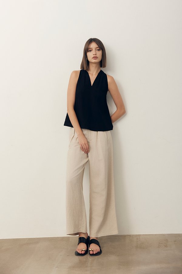 TANYA PLEATED WIDE LEG LINEN PANTS
