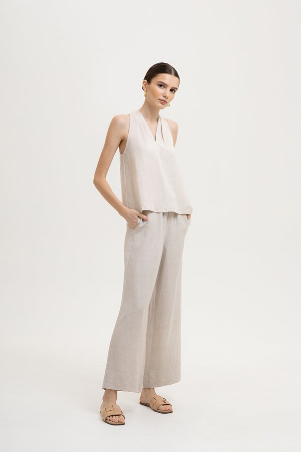 *BACKORDER 2* KYLENE HALTER TRAPEZE LINEN TOP