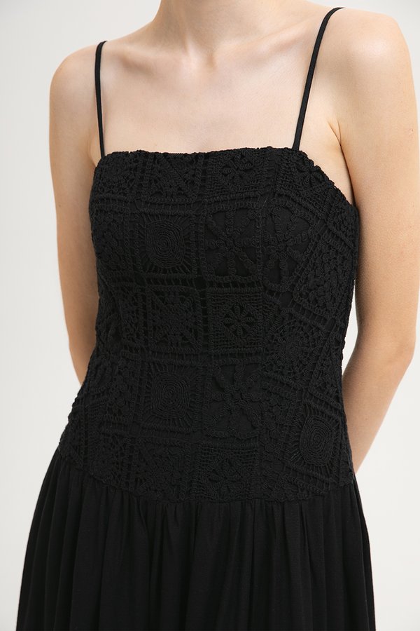 KAYLIN DROP WAIST CROCHET MIDI DRESS