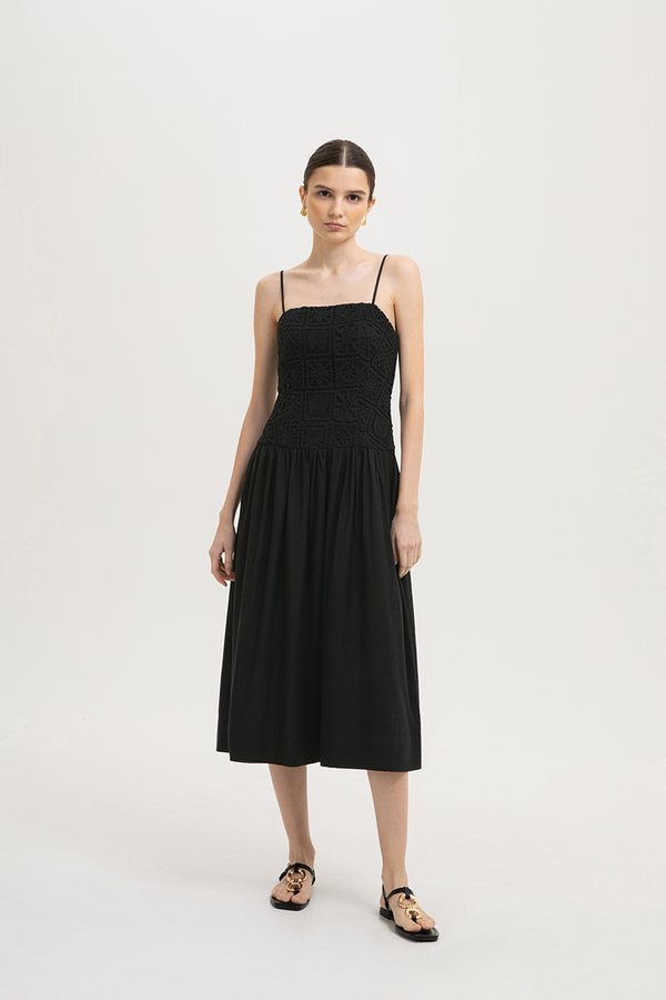 KAYLIN DROP WAIST CROCHET MIDI DRESS