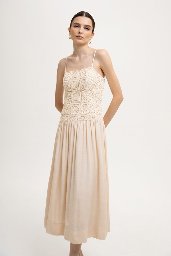 *BACKORDER* KAYLIN DROP WAIST CROCHET MIDI DRESS