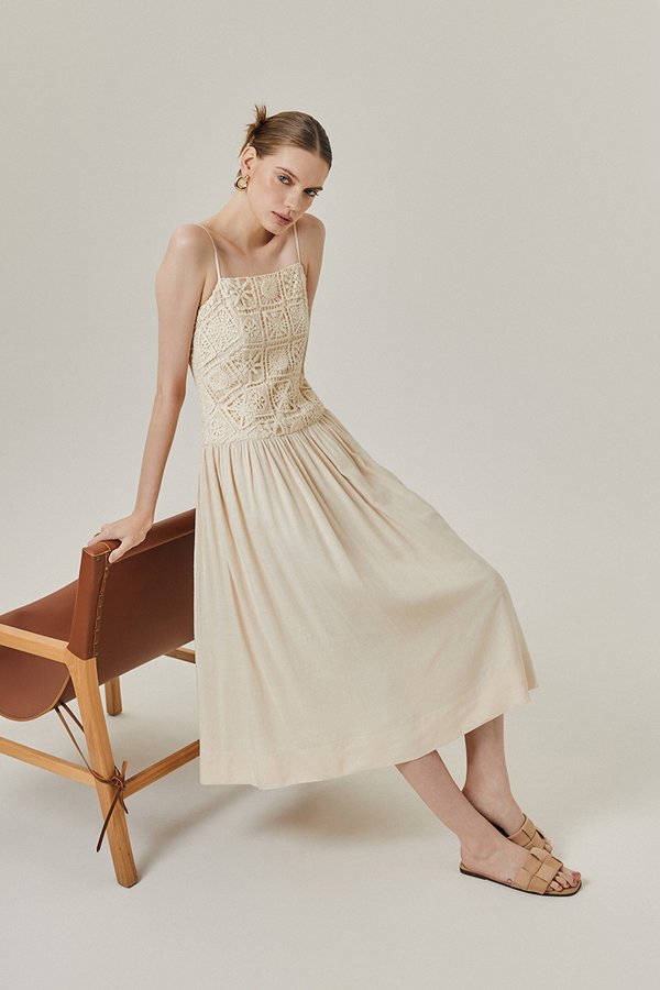 KAYLIN DROP WAIST CROCHET MIDI DRESS