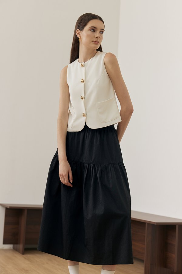 MARLENE RUCHED TIERED COTTON MAXI SKIRT