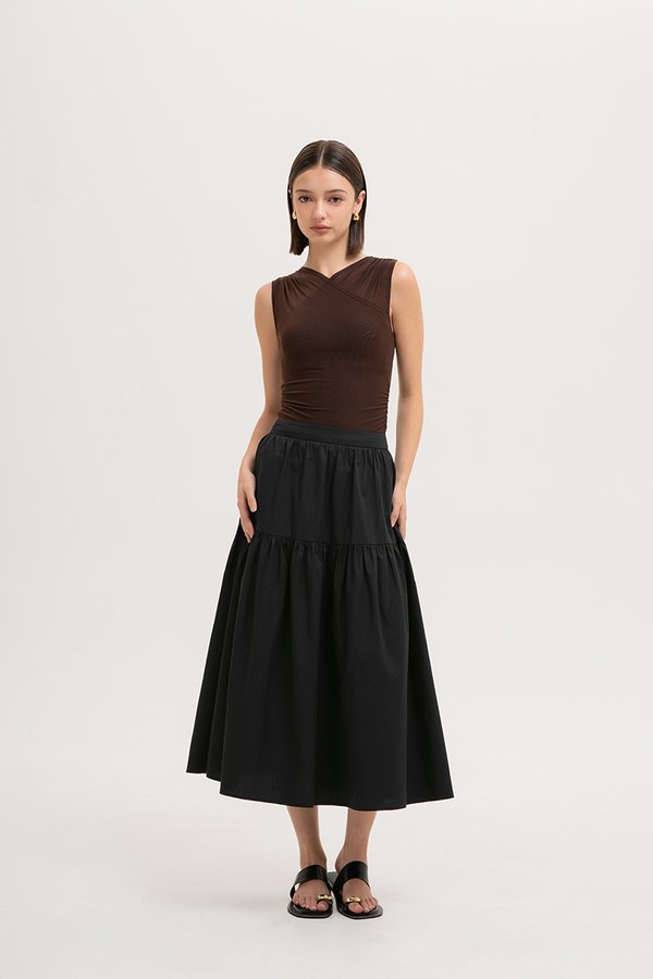 MARLENE RUCHED TIERED COTTON MAXI SKIRT