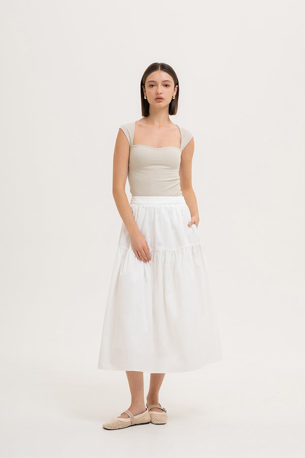 MARLENE RUCHED TIERED COTTON MAXI SKIRT