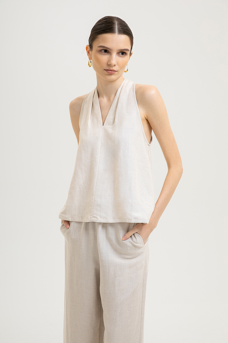 KYLENE HALTER TRAPEZE LINEN TOP
