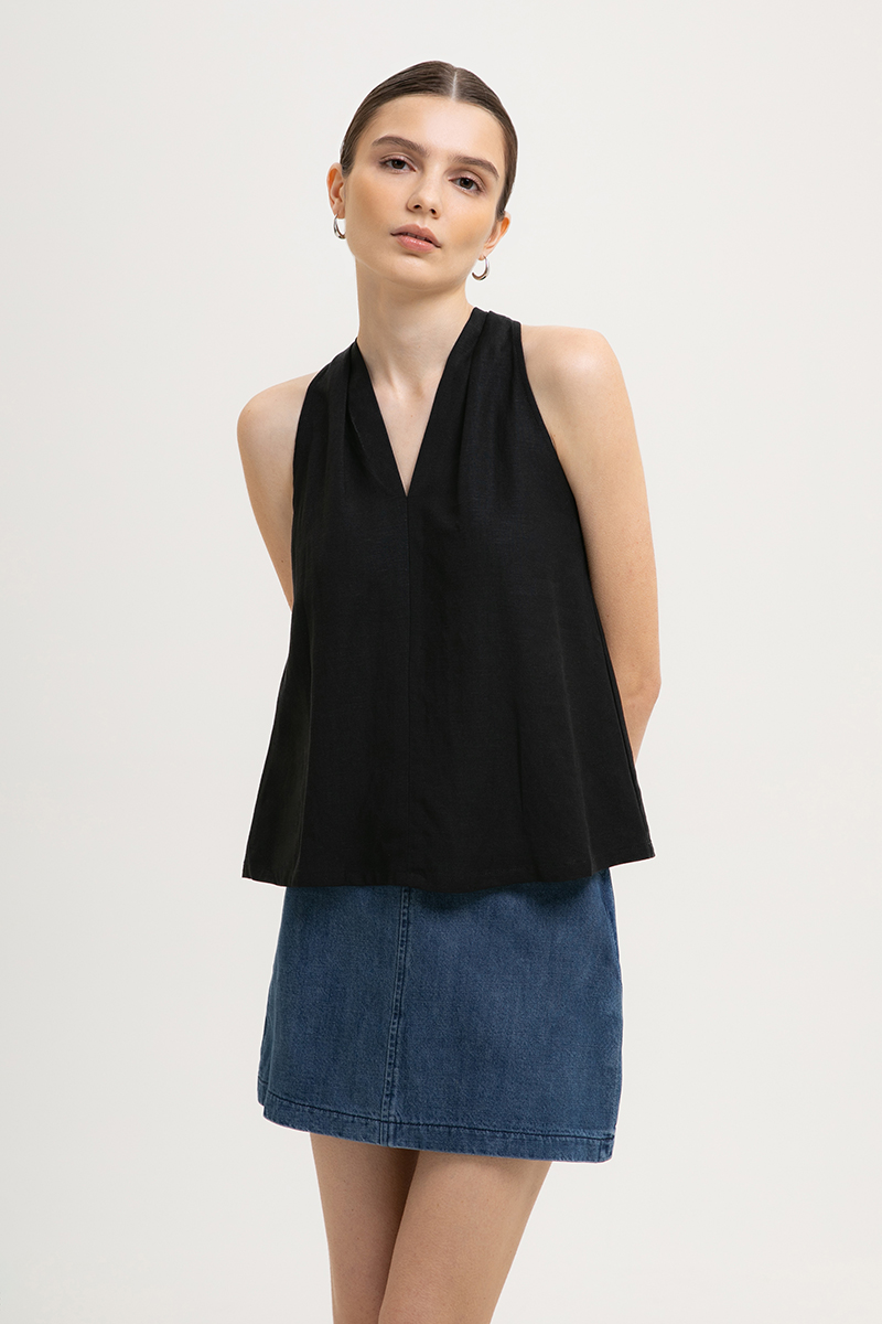 KYLENE HALTER TRAPEZE LINEN TOP