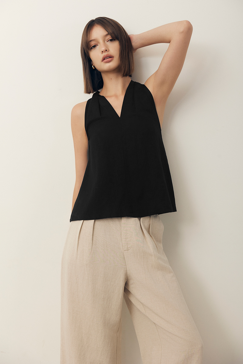 KYLENE HALTER TRAPEZE LINEN TOP