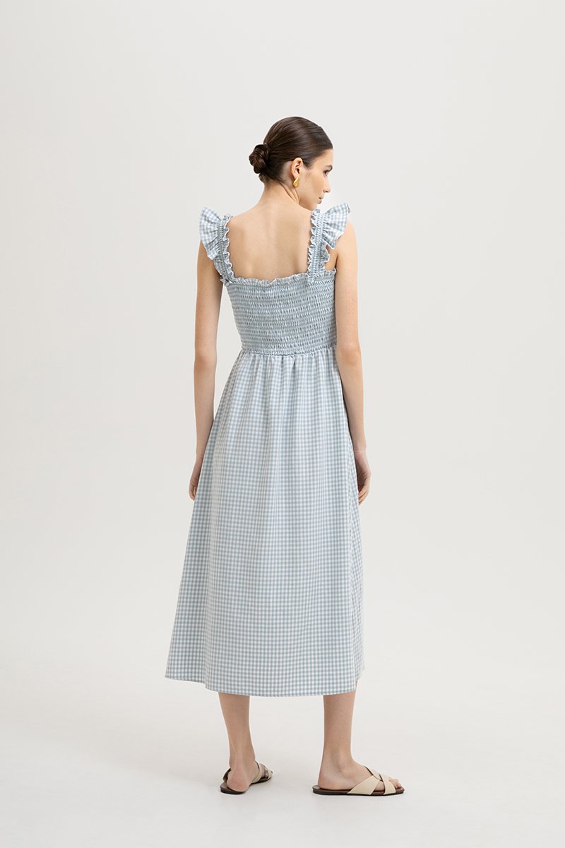 DESIREE SMOCKED FLUTTER SLEEVE GINGHAM DRESS