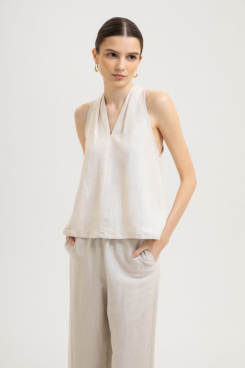 KYLENE HALTER TRAPEZE LINEN TOP