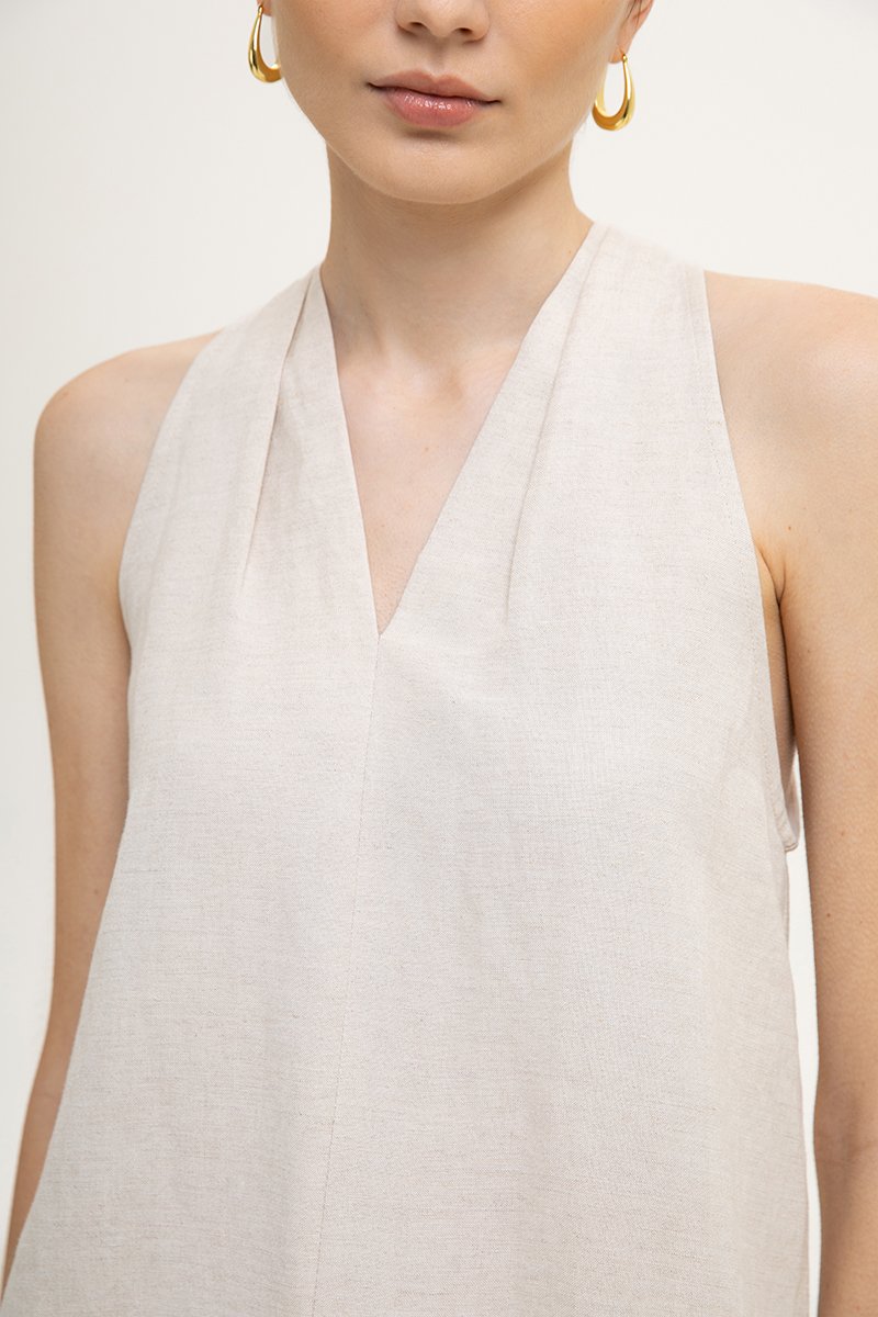 KYLENE HALTER TRAPEZE LINEN TOP