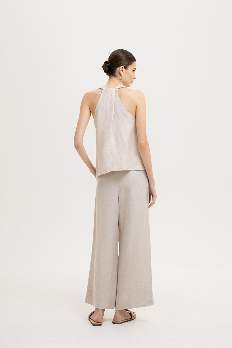 KYLENE HALTER TRAPEZE LINEN TOP