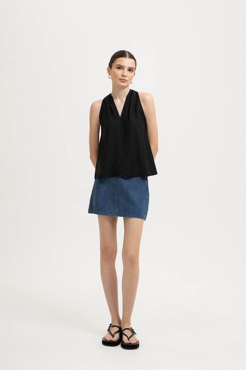 KYLENE HALTER TRAPEZE LINEN TOP