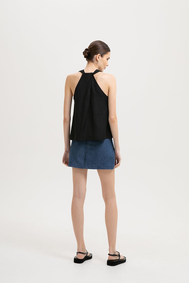 KYLENE HALTER TRAPEZE LINEN TOP