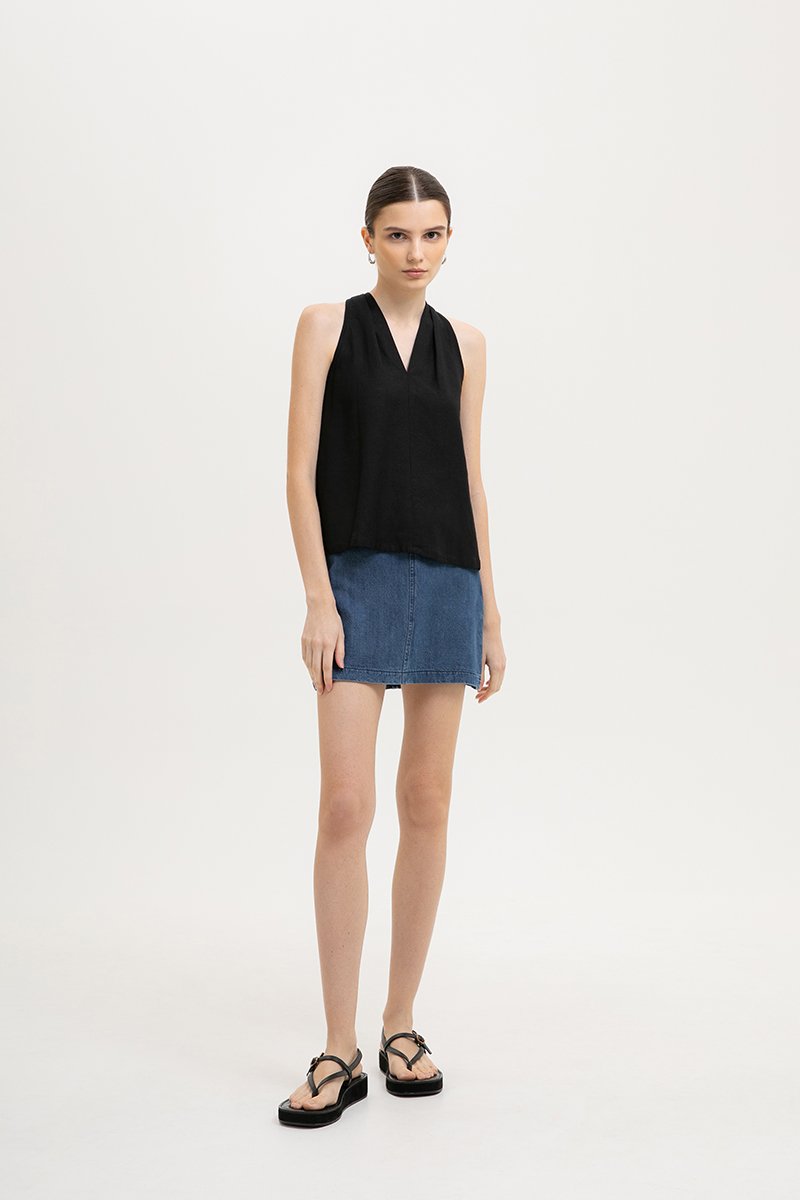 KYLENE HALTER TRAPEZE LINEN TOP