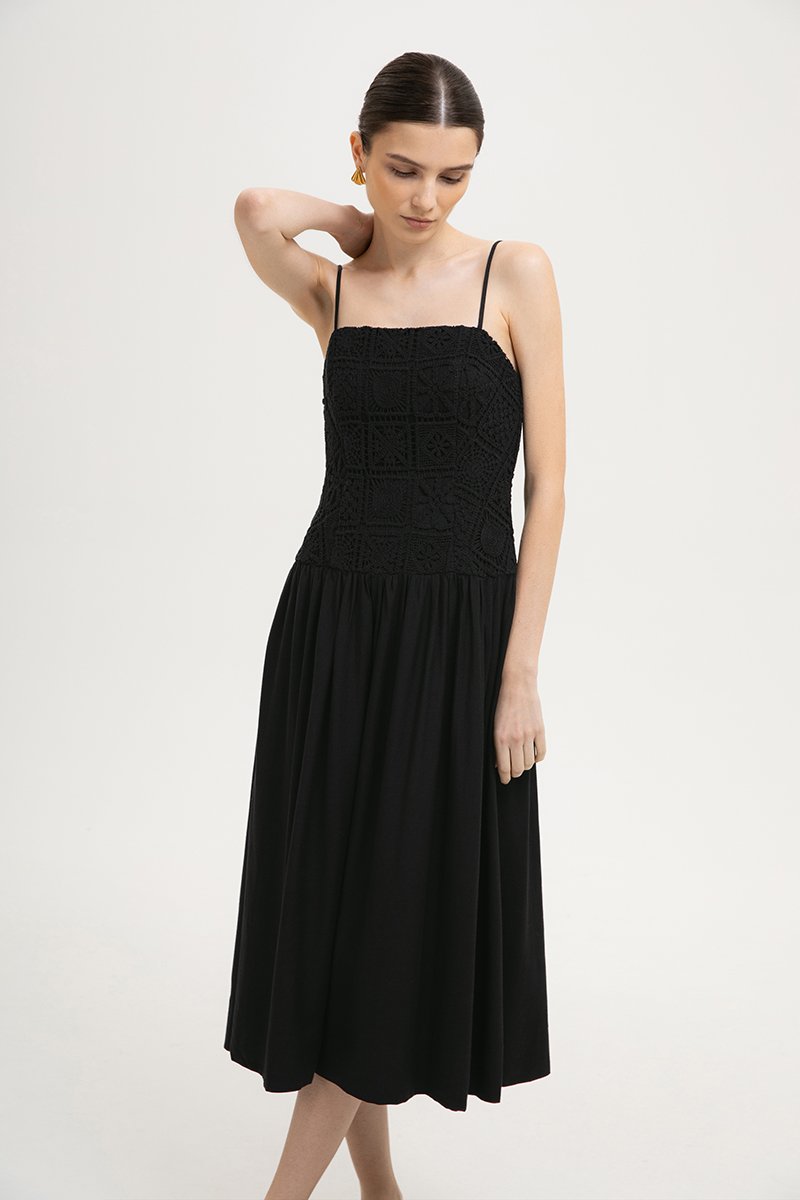 KAYLIN DROP WAIST CROCHET MIDI DRESS