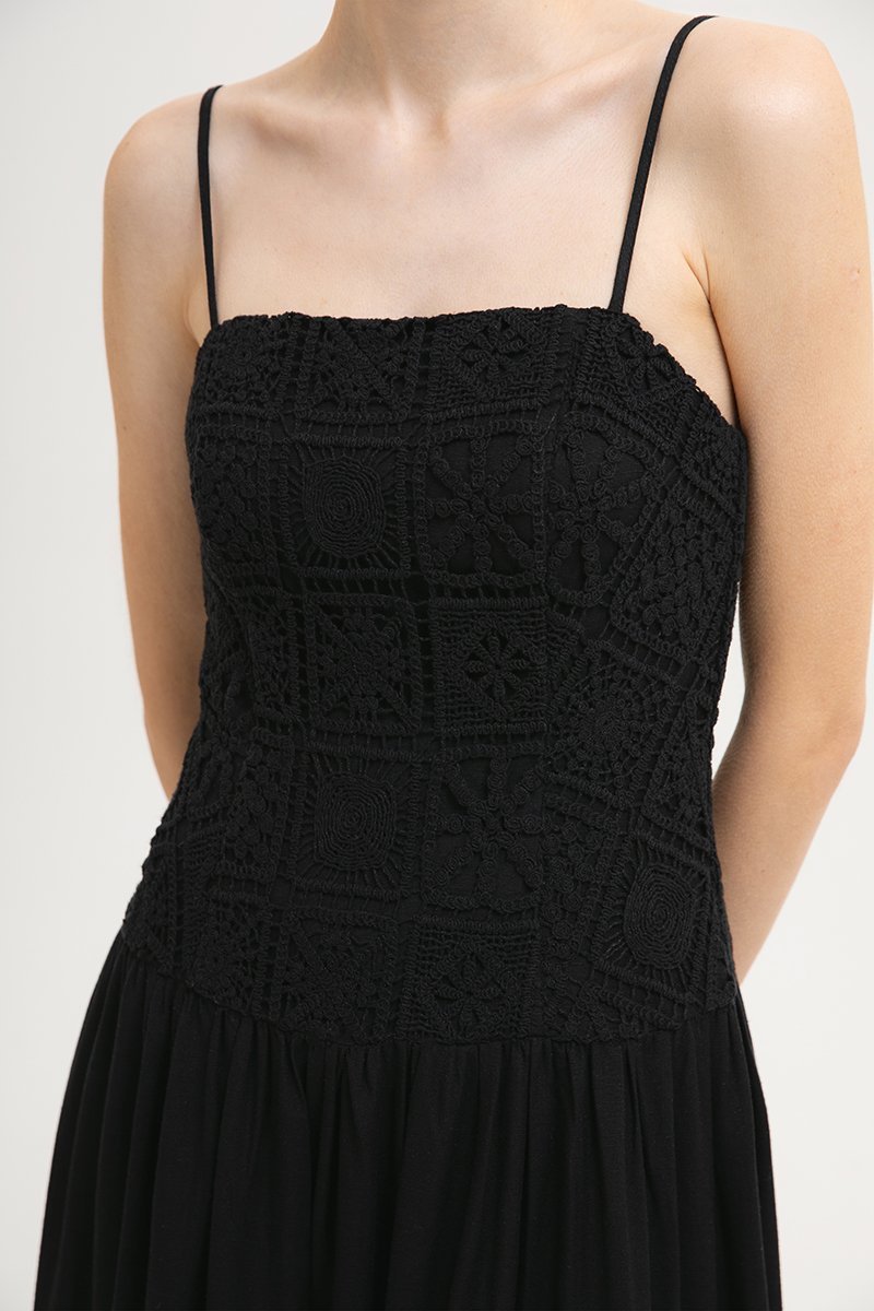 KAYLIN DROP WAIST CROCHET MIDI DRESS