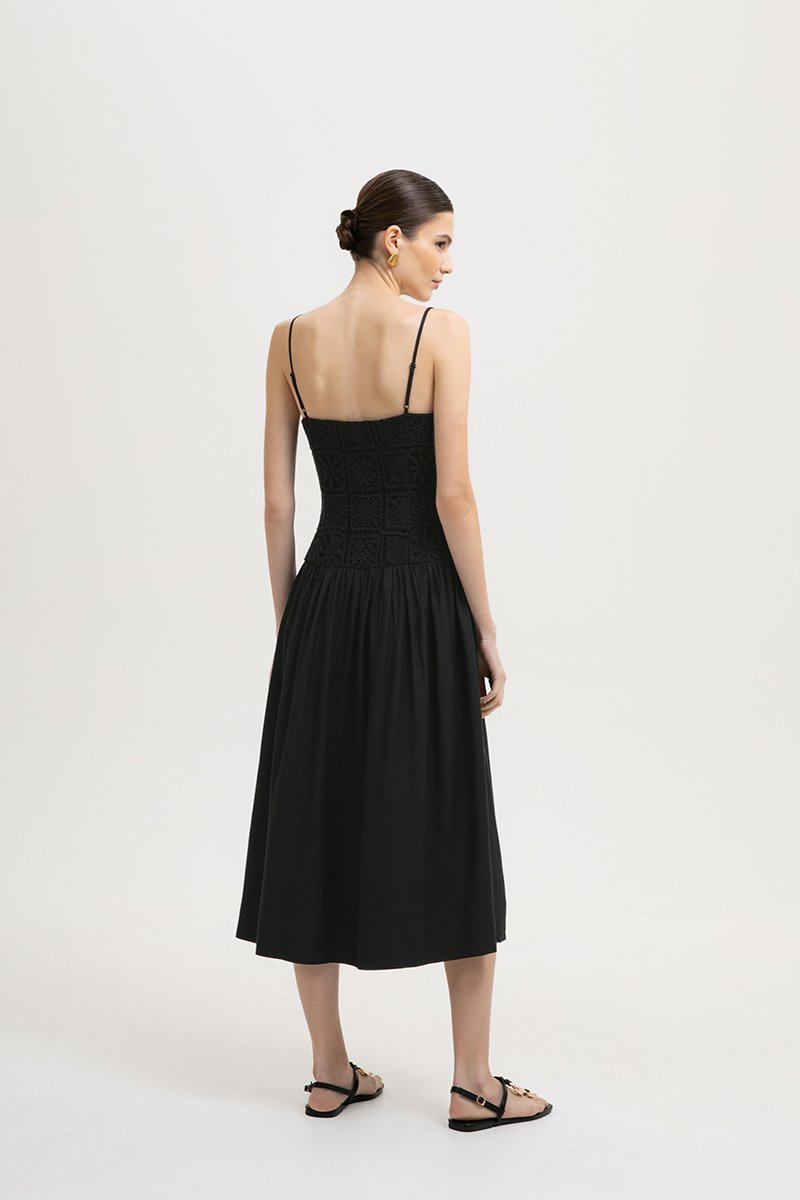 KAYLIN DROP WAIST CROCHET MIDI DRESS