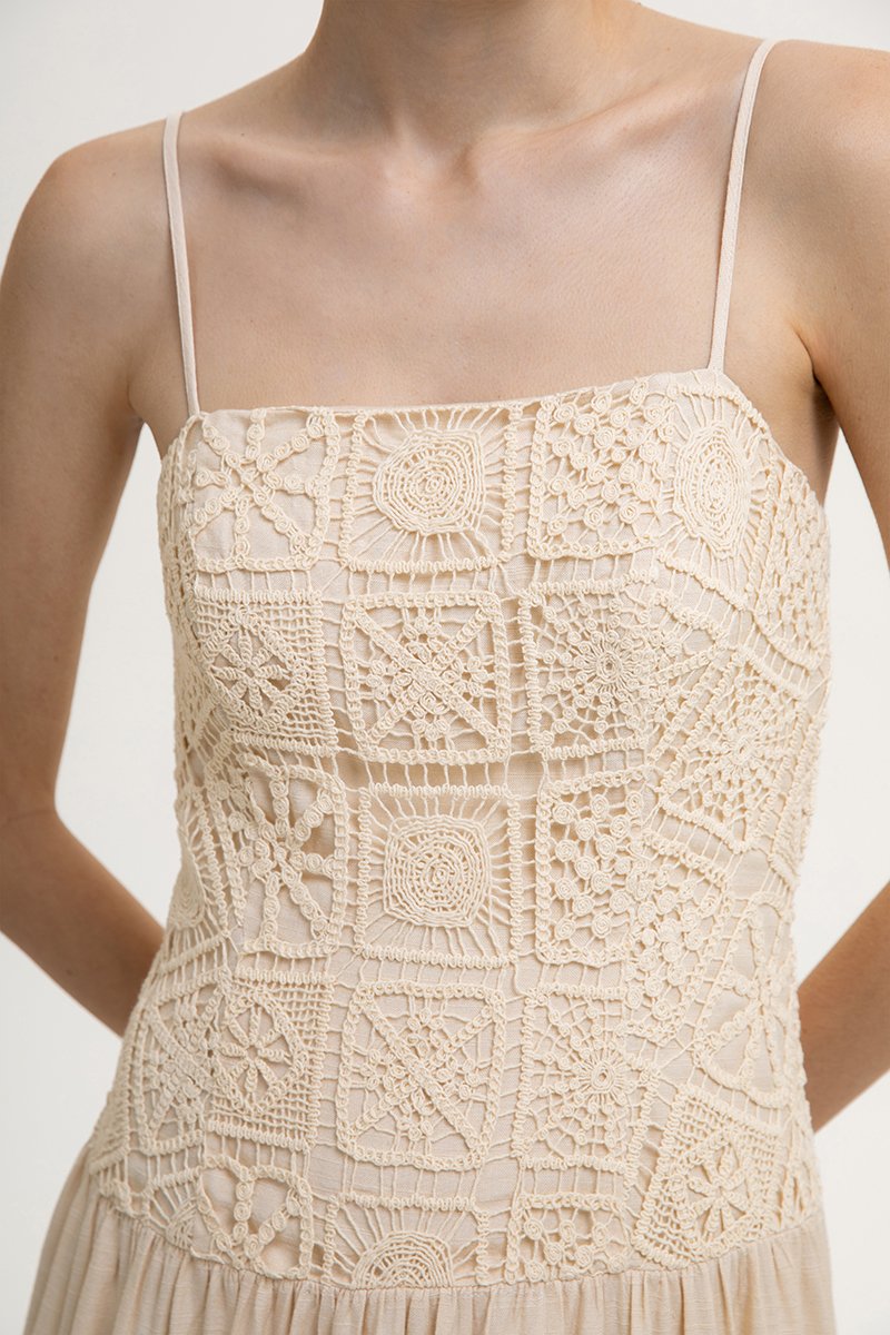 KAYLIN DROP WAIST CROCHET MIDI DRESS