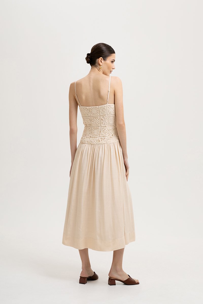 KAYLIN DROP WAIST CROCHET MIDI DRESS