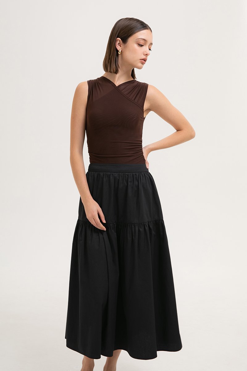 MARLENE RUCHED TIERED COTTON MAXI SKIRT