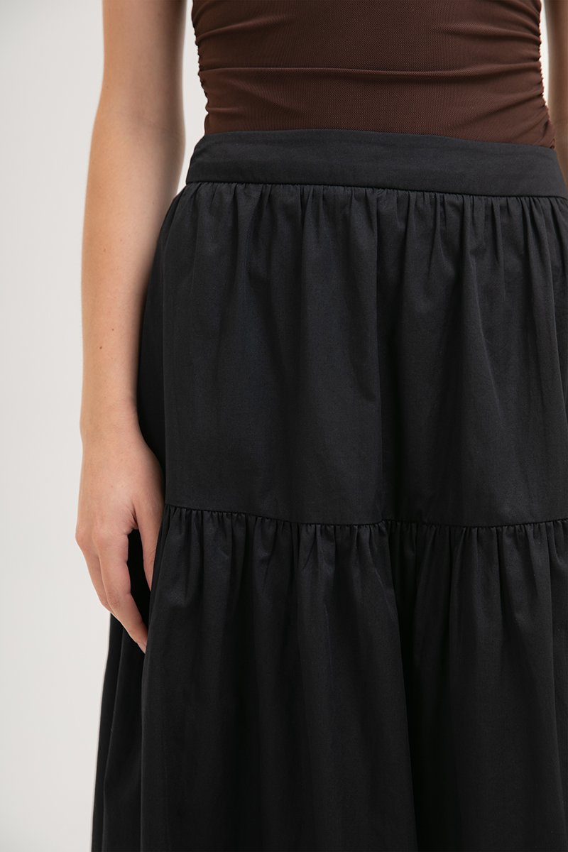 MARLENE RUCHED TIERED COTTON MAXI SKIRT