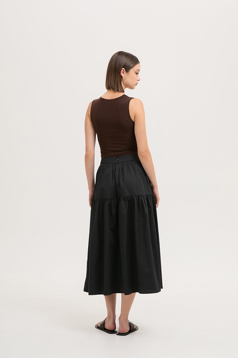 MARLENE RUCHED TIERED COTTON MAXI SKIRT