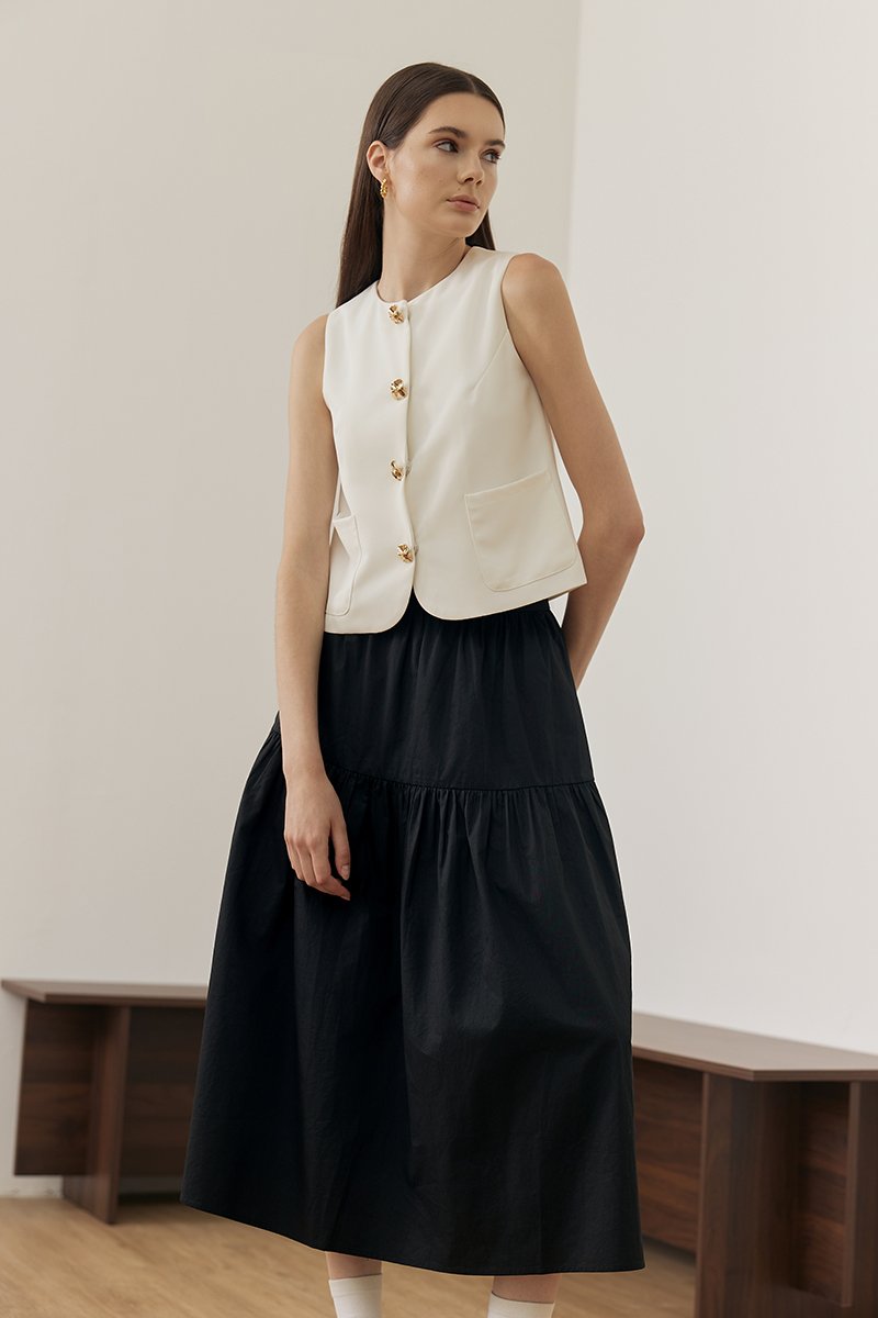MARLENE RUCHED TIERED COTTON MAXI SKIRT