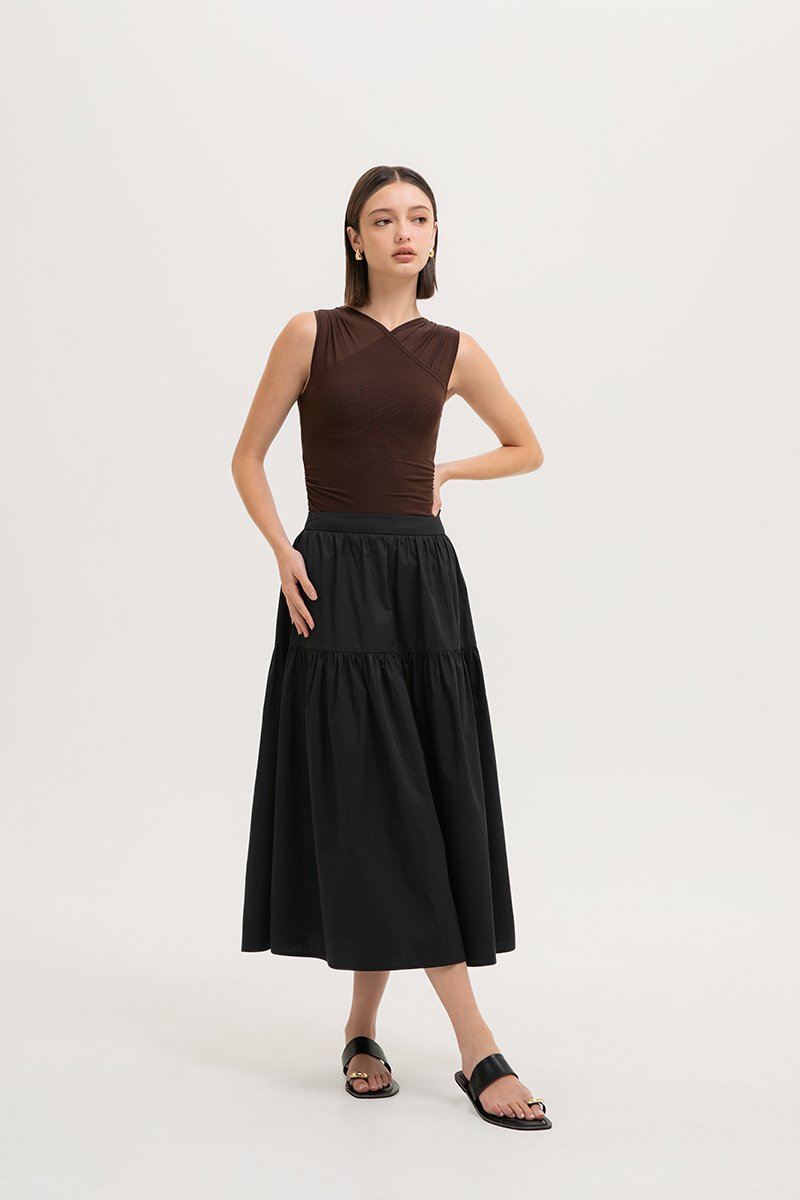 MARLENE RUCHED TIERED COTTON MAXI SKIRT