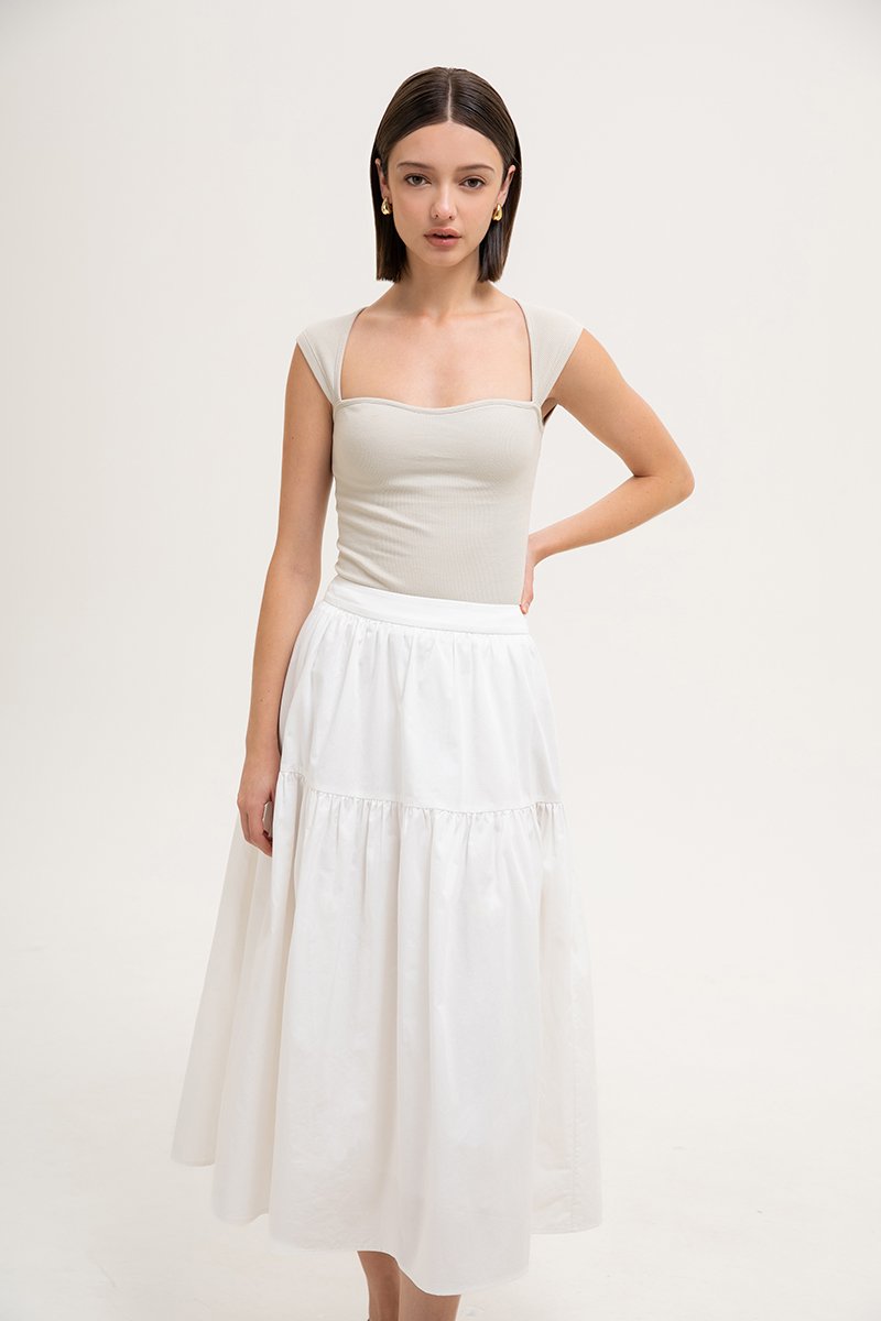 MARLENE RUCHED TIERED COTTON MAXI SKIRT