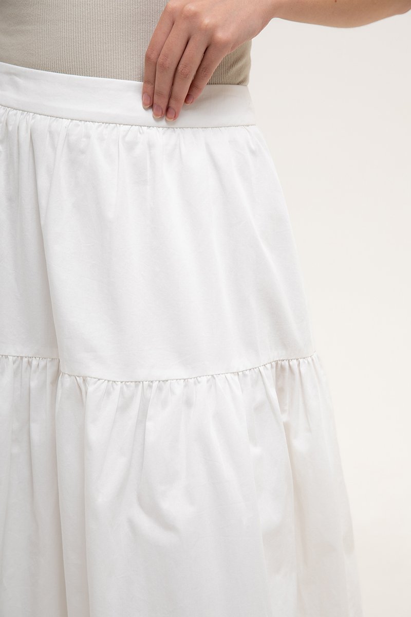 MARLENE RUCHED TIERED COTTON MAXI SKIRT