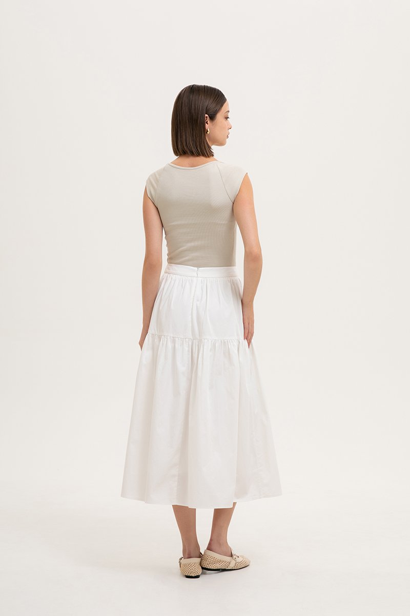 MARLENE RUCHED TIERED COTTON MAXI SKIRT