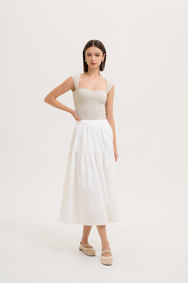 MARLENE RUCHED TIERED COTTON MAXI SKIRT