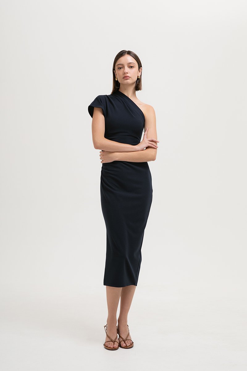 MARCIA TOGA RUCHED MIDI DRESS