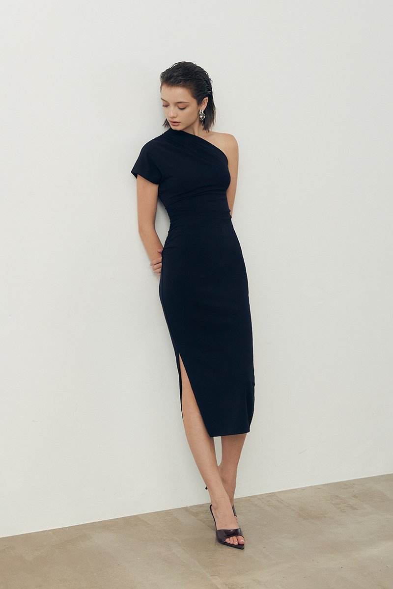 MARCIA TOGA RUCHED MIDI DRESS