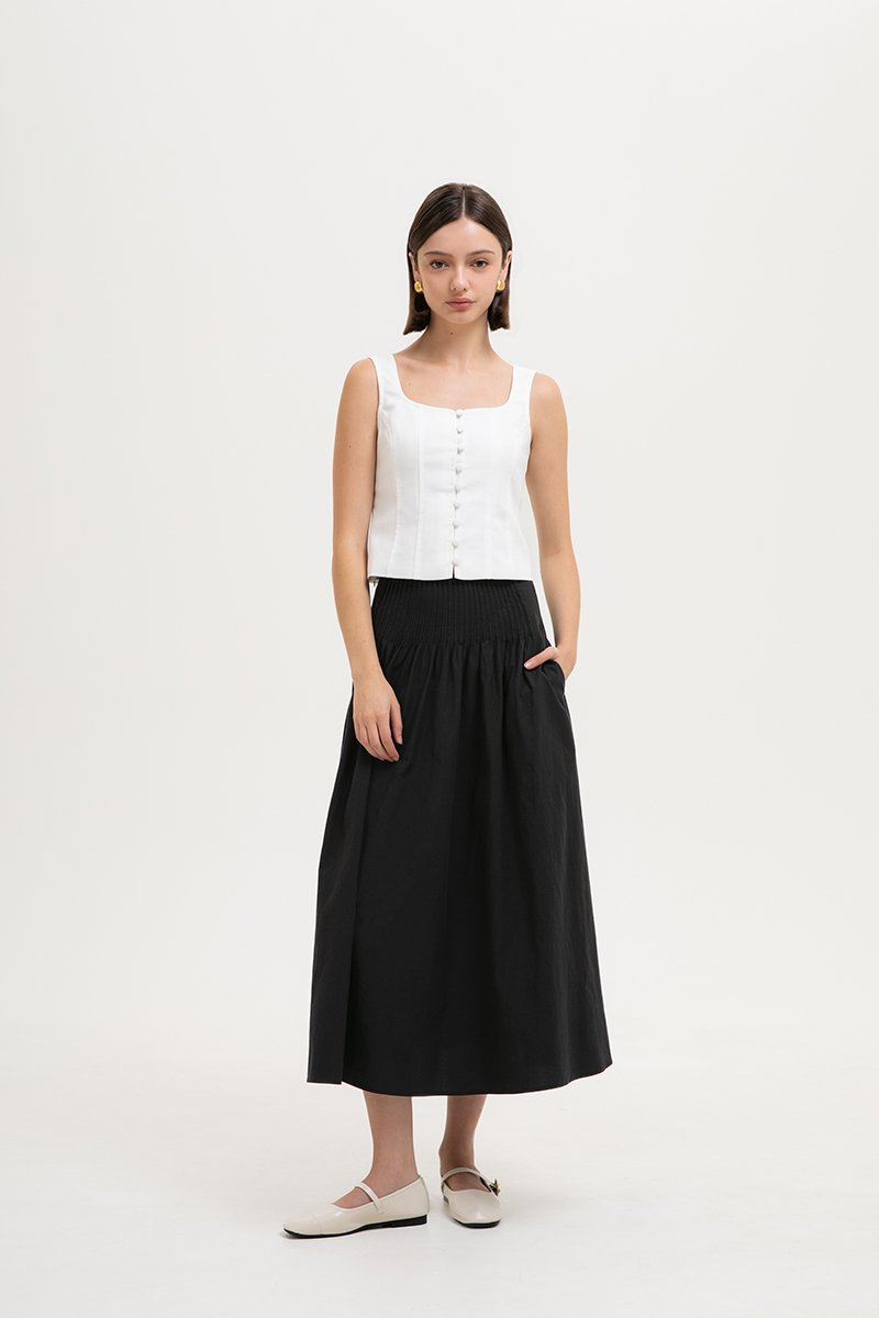 *BACKORDER* HANNAH PIN TUCK MIDI SKIRT (PETITE)