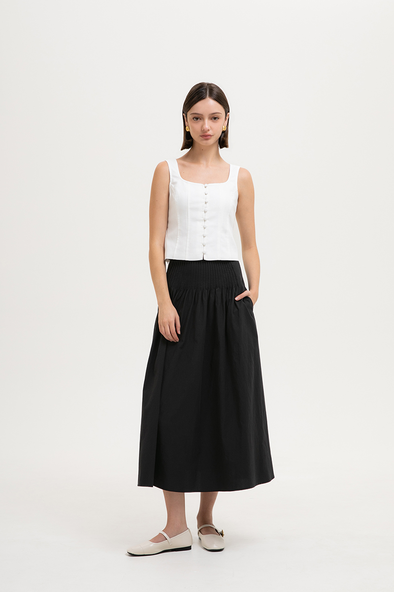 HANNAH PIN TUCK MIDI SKIRT (PETITE)