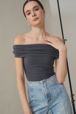 JEMMA RUCHED OFF SHOULDER MESH TOP JEMMA RUCHED OFF SHOULDER MESH TOP