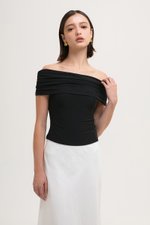 JEMMA RUCHED OFF SHOULDER MESH TOP JEMMA RUCHED OFF SHOULDER MESH TOP