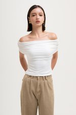 JEMMA RUCHED OFF SHOULDER MESH TOP JEMMA RUCHED OFF SHOULDER MESH TOP